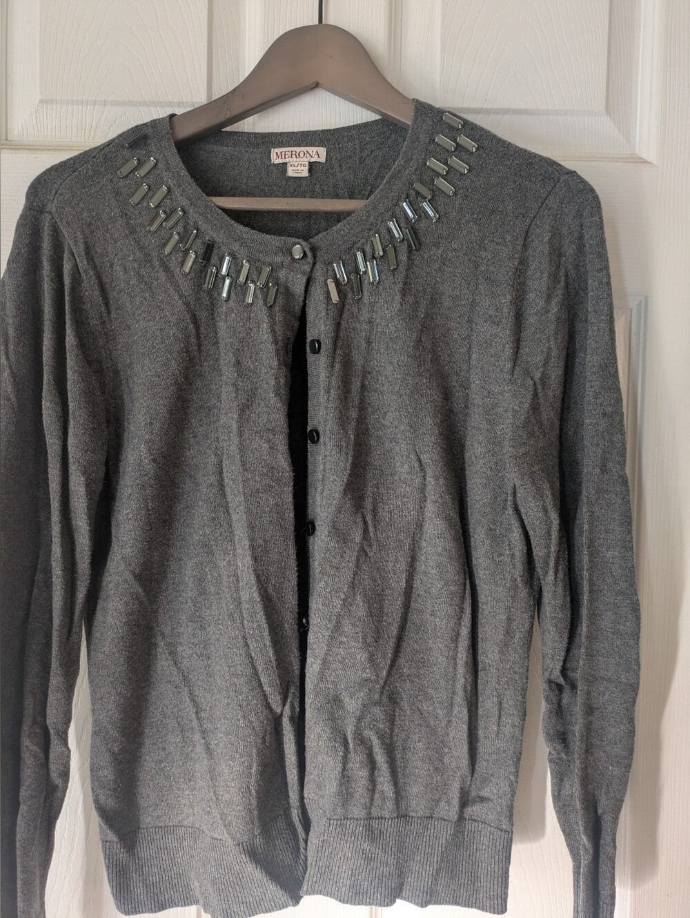 Merona Gray Crewneck Cardigan with Decorative Beads